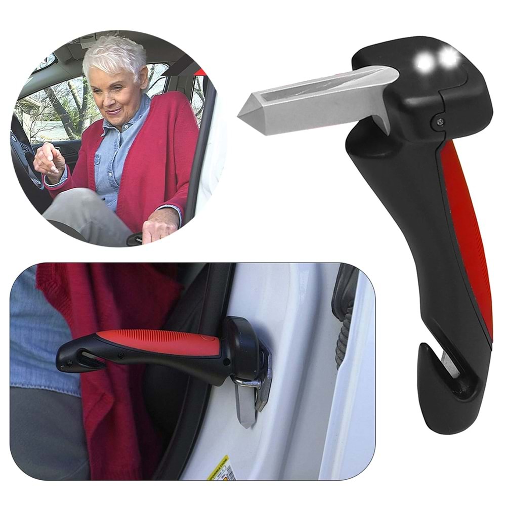 Sunup SN-26713 Araç İniş Destek Kolu Cam Kırıcı Fener Emniyet Kemeri Kesici