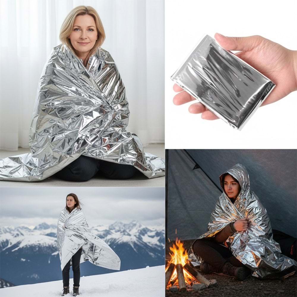 Sunup SN-29181 Soğuk Sıcak Tutan Çift Taraflı Gümüş Acil Durum Battaniyesi (130x210cm)