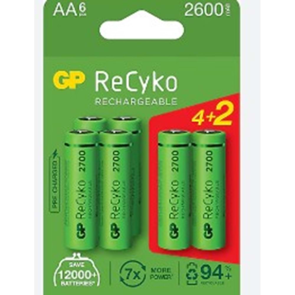 Gp Reycko 2600 mAh AA Şarjlı Kalem Pil 6 Lı Paket Halinde