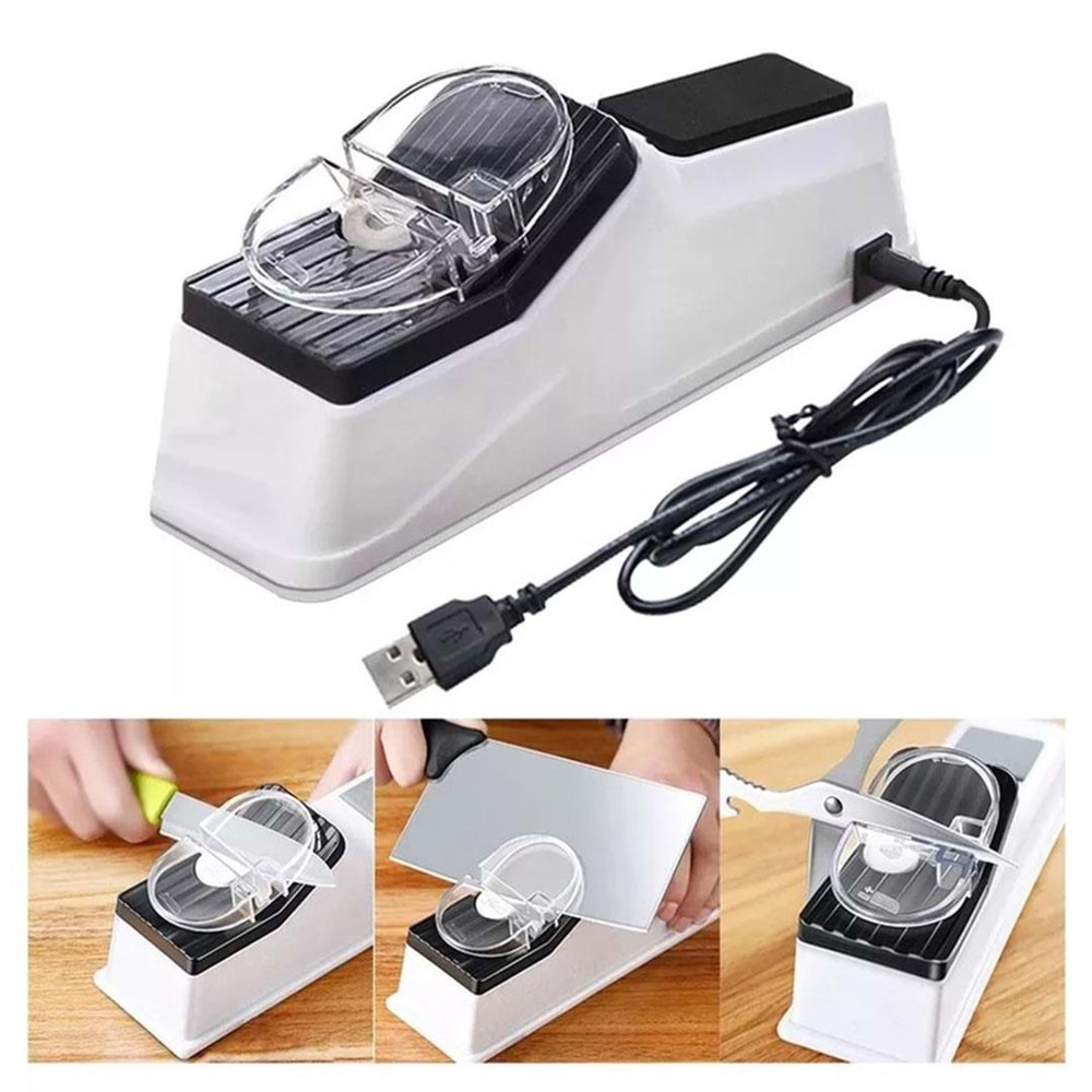 Sunup SN-24299 USB Otomatik Bıçak Makas Bileyici Aleti Koruyucu Kapaklı