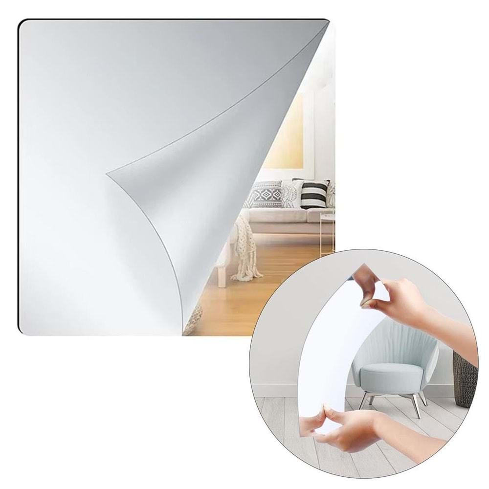 Sunup SN-24978 40x40cm Kendinden Yapışkanlı Esnek PVC Duvar Aynası Panel Sticker Çıkartma