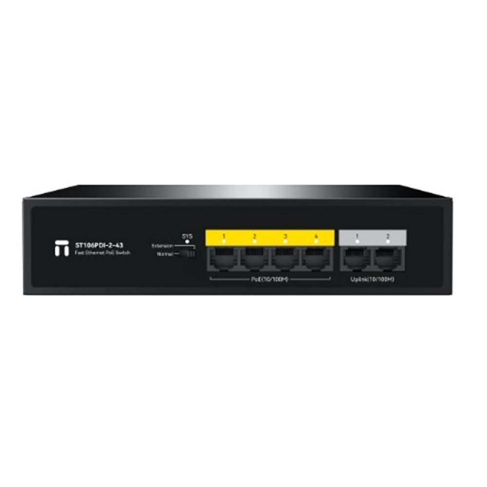 Stonet ST106PDI-2-43 6*10/100M ports: 4 PoE ports+2 uplink ports 43W