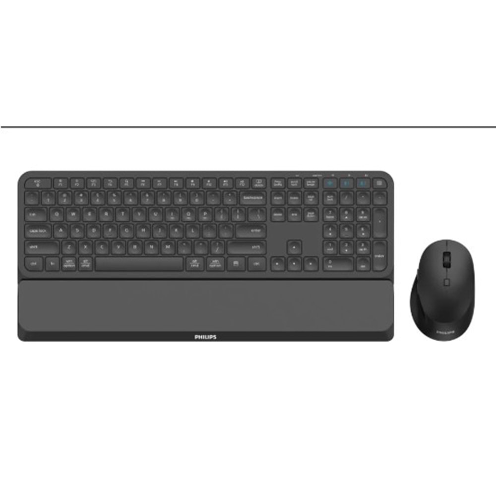 Philips SPT6607B Türkçe Q 2.4ghz ve Bluetooth Bilek Destekli Multimedya Siyah Klavye Mouse Set