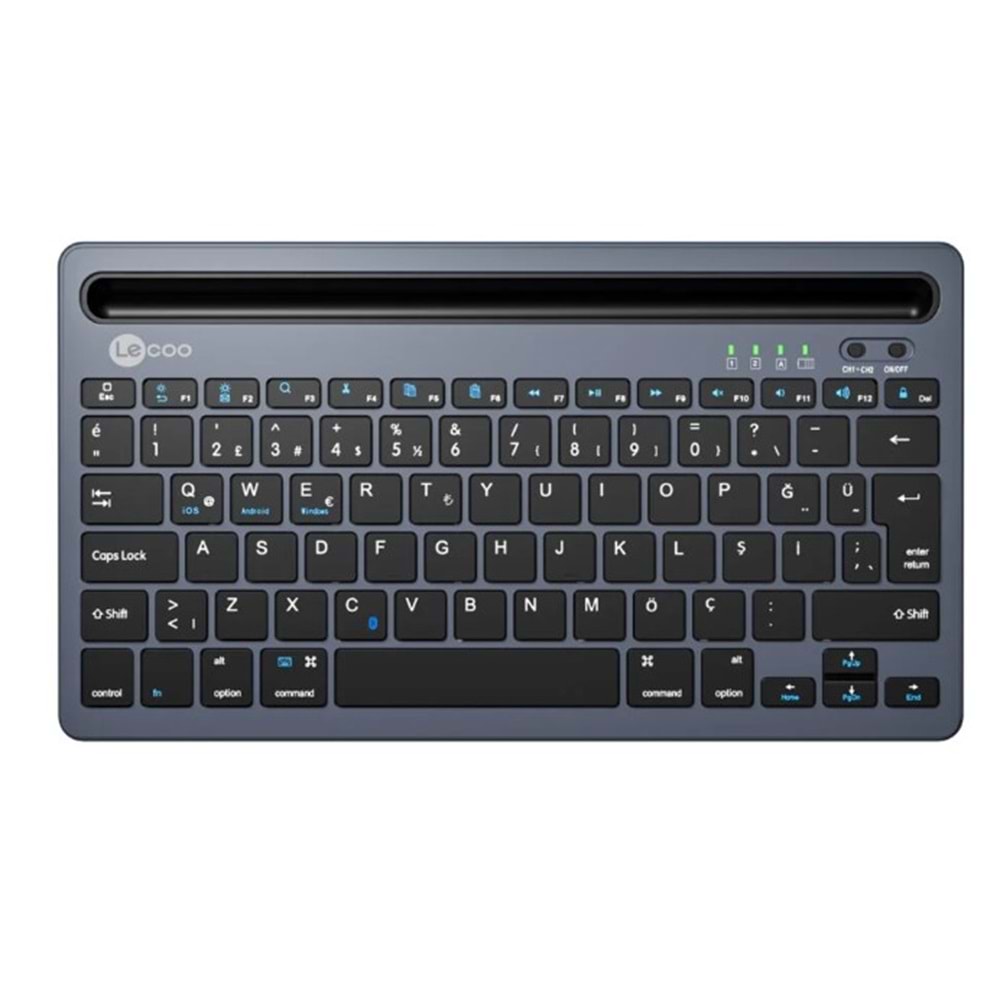 Lecoo BK100 Kablosuz Bluetooth Çoklu Cihaz ile Uyumlu Şarj Edilebilir Türkçe Q Klavye Gri