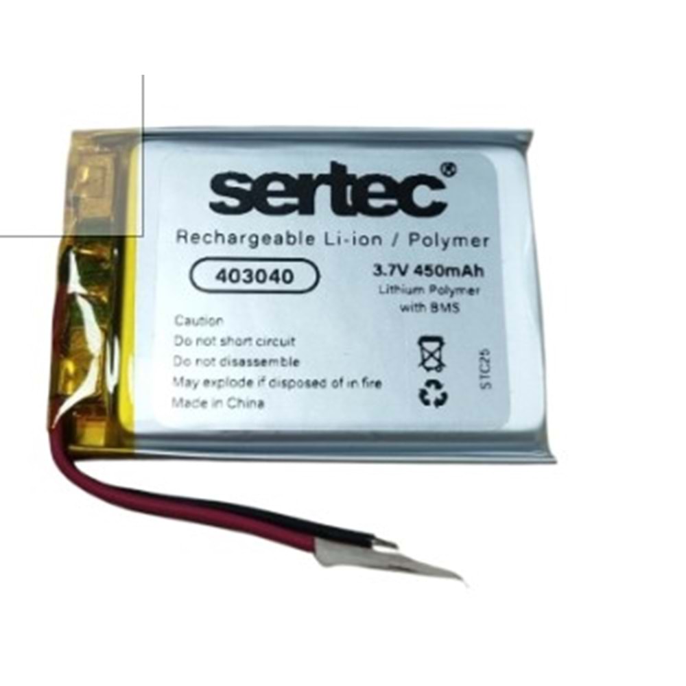 Sertec 403040 3.7V 450 MAh Li-Polymer Pil (Devreli/1.5A)