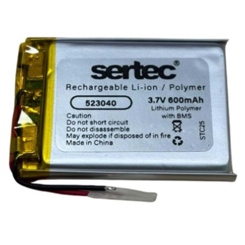 Sertec 523040 3.7V 600 MAh Li-Polymer Pil (Devreli/1.5A)