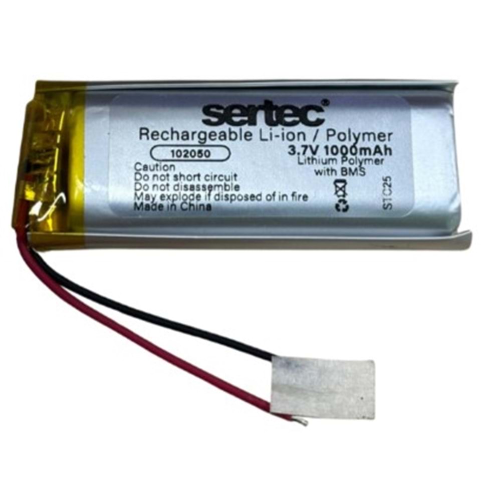 Sertec 102050 3.7V 1000mAh Li-Polymer Pil (Devreli/1.5A)