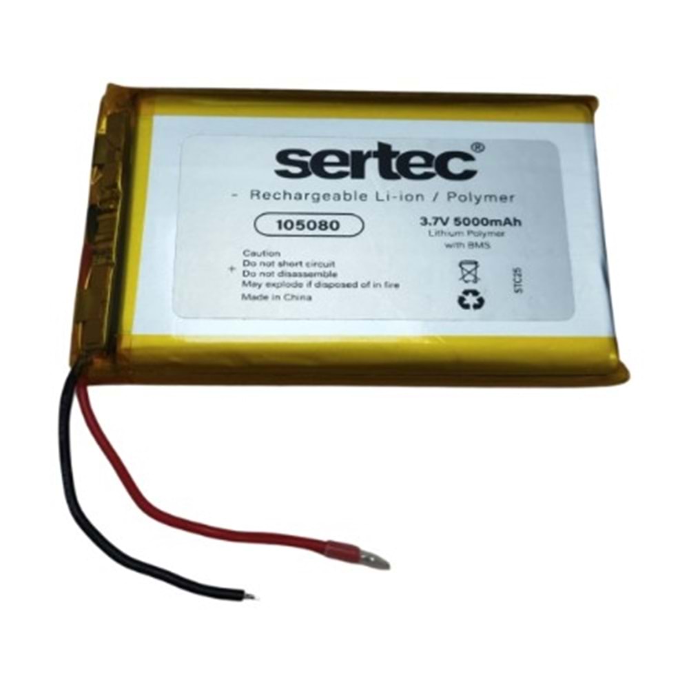 Sertec 105080 3.7V 5000 mAh Li-Polymer Pil (Devreli/1.5A)