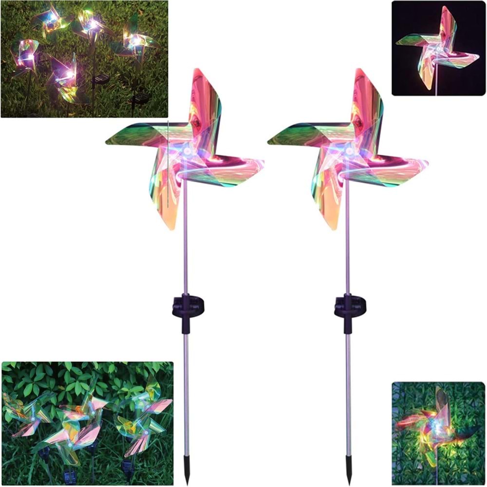 Powermaster PM-29310 Dc 5 Volt Solar Rüzgar Gülü Led RGB Bahçe Aydınlatma 2 Li Paket