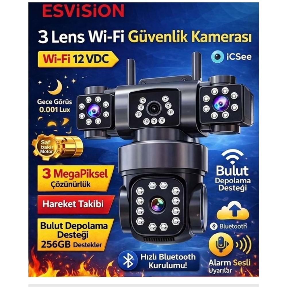 Esvision ES-9002 3 Lens Wifi Kamera