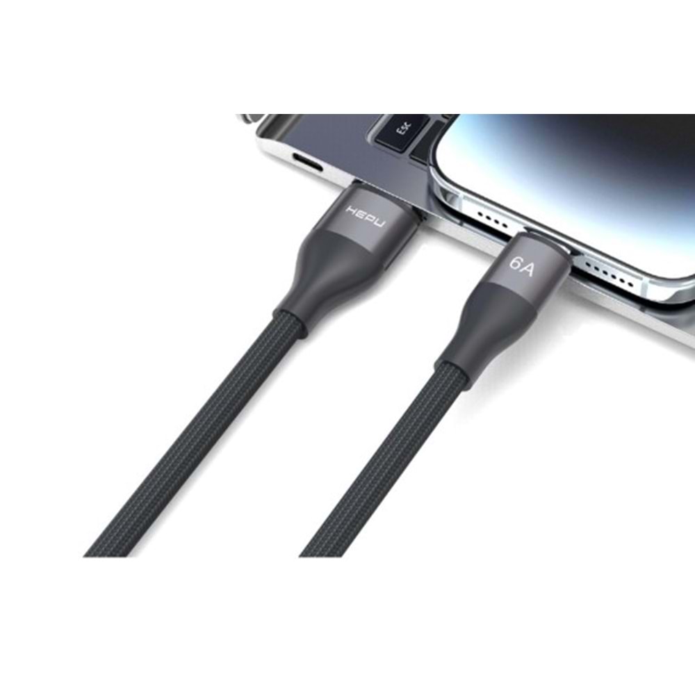 Hepu HP-503 Type-C to Type-C Kablo 6A Hızlı Şarj Örgülü Dayanıklı Tasarım (1 Metre)