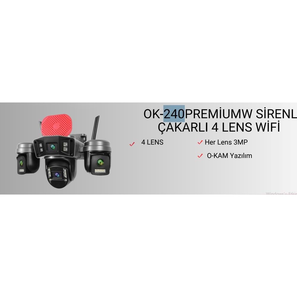 O-KAM OK-240 Premium Sirenli Çakarlı 4 Lens Wifi Kamera