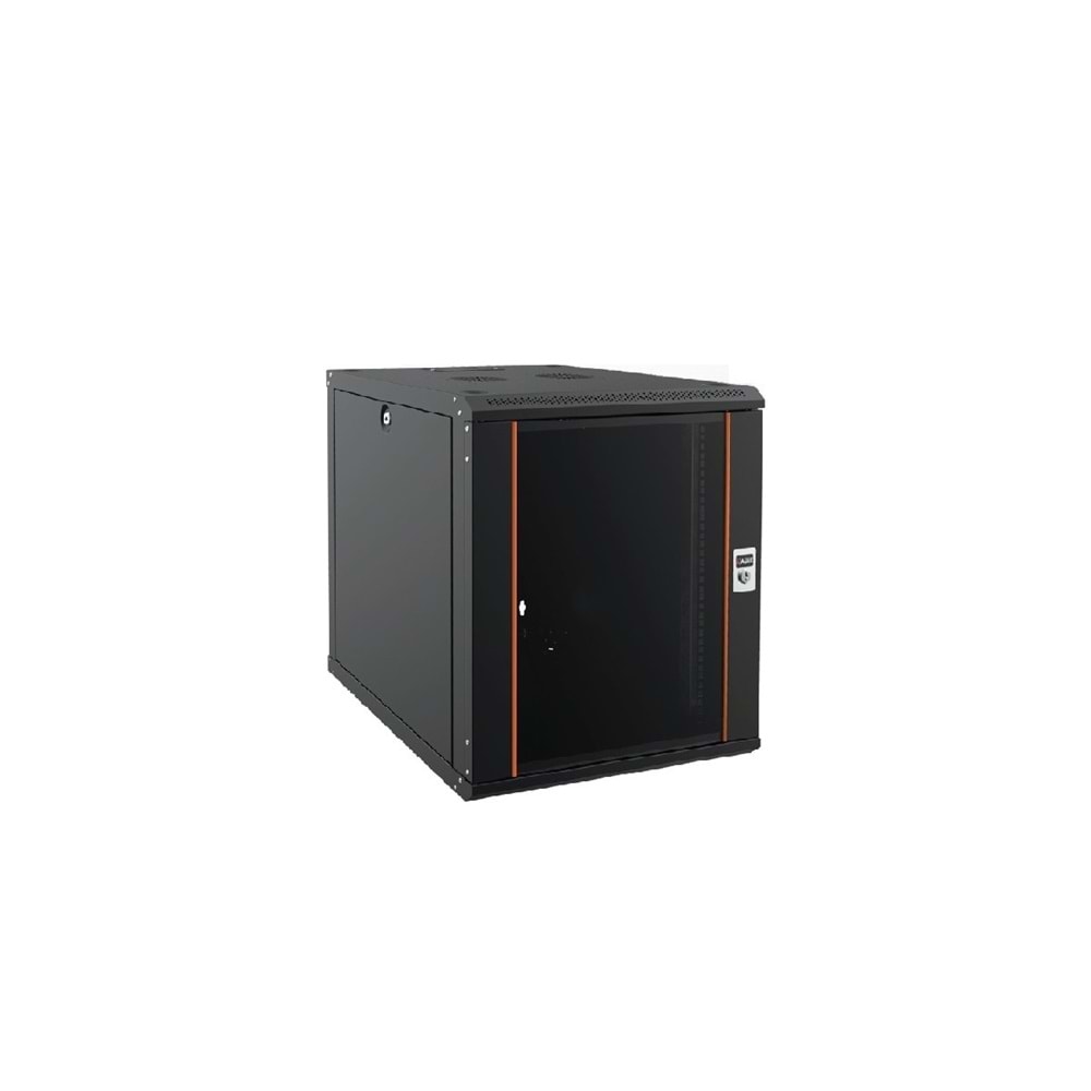 Ager AG-AN12U6060S1-CFA-M1-12U6060 Montajlı Agena Base Serisi Duvar Tipi Kabinet (Ön Cıtalı Cam Kapak/Arka Sabit Yan Kapaklar Kilitsiz-B1 Siyah