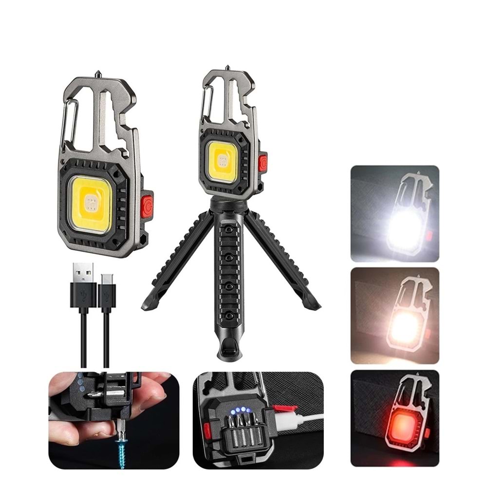Orion Keychain Light W5138 Cob Led USB Şarjlı Çok İşlevli Outdoor Survival Anahtarlık Fener