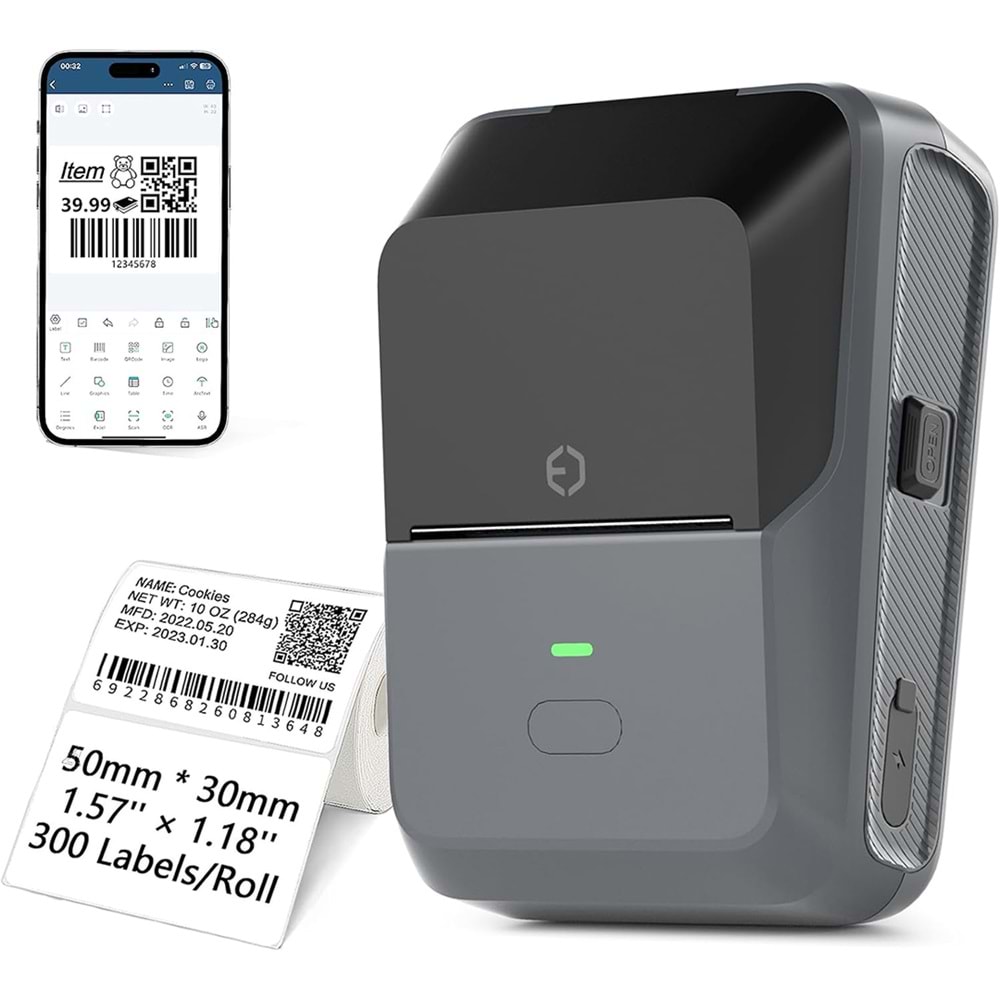 Powermaster PM-29886 Çok Amaçlı Bluetooth Destekli Taşınabilir Akıllı Termal Etiket Yazıcısı