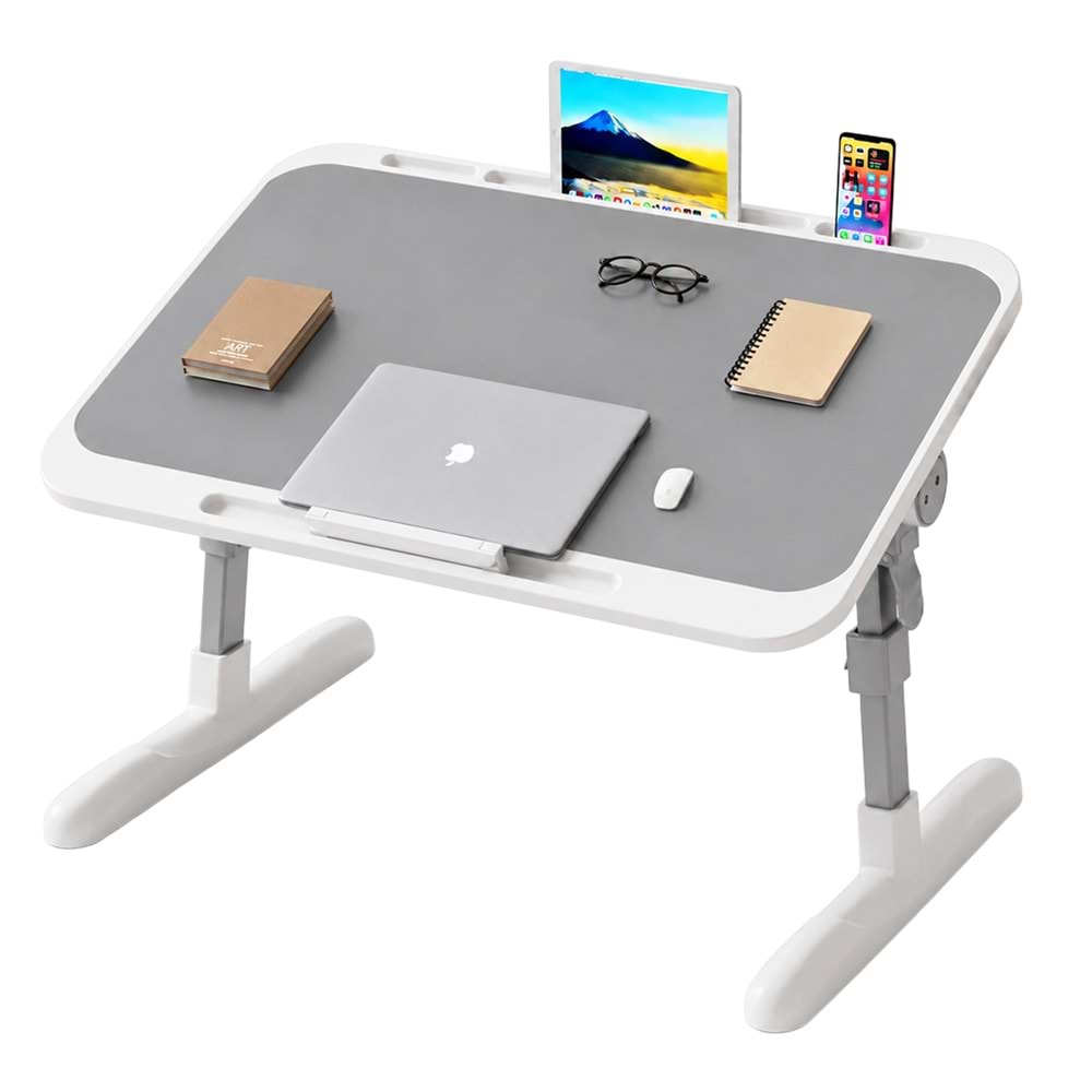 Sunup SN-29698 Çok Fonksiyonlu Katlanabilir Yatak Koltuk Laptop Masası Yükseklik ve Açı Ayarlı Gri 60x40cmsı Yükseklik ve Açı Ayarlı Beyaz 60x40 cm