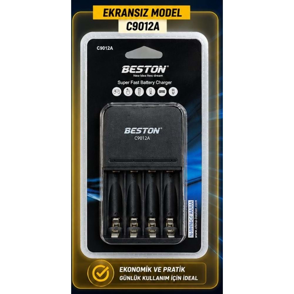 Beston C9012A AA/AAA 4'Lü Ekransız Hızlı Pil Şarj Cihazı (Pilsiz)