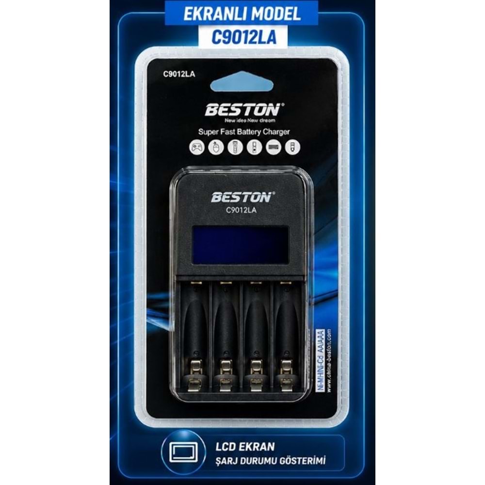 Beston C9012LA AA/AAA 4'Lü Ekran Hızlı Pil Şarj Cihazı (Pilsiz)