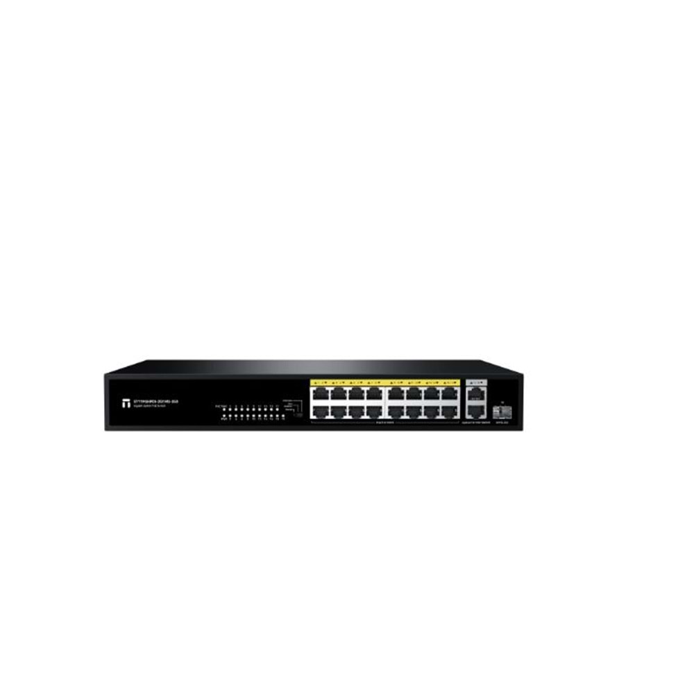Stonet ST119GHPDI-2G1MS-250 18 Port Mbit 16 Pprt PoE 250W 2xGbit+1xSFP Uplink Yönetilemez Switch