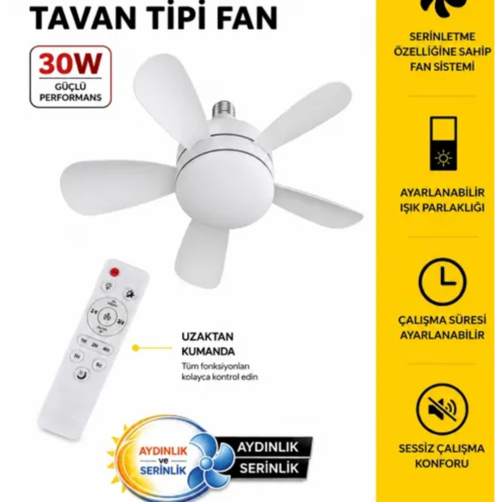 Ventus 30w Uzaktan Kumandalı Tavan Tipi Fan Ampul – Ayarlanabilir Işık Ve Serinletici Fan