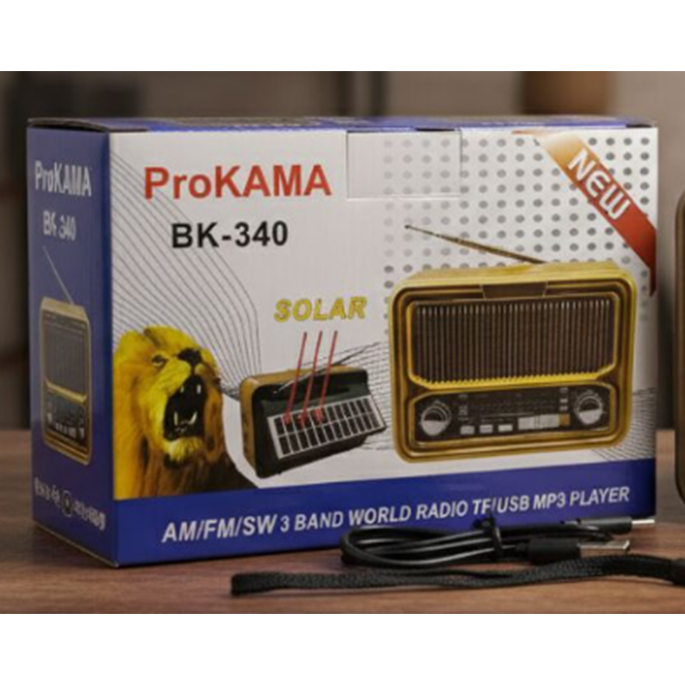 Prokama BK-340 Solar Şarjlı Retro Görünümlü AM/FM/SW 3 Bant Dünya Radyosu ve MP3 Çalar