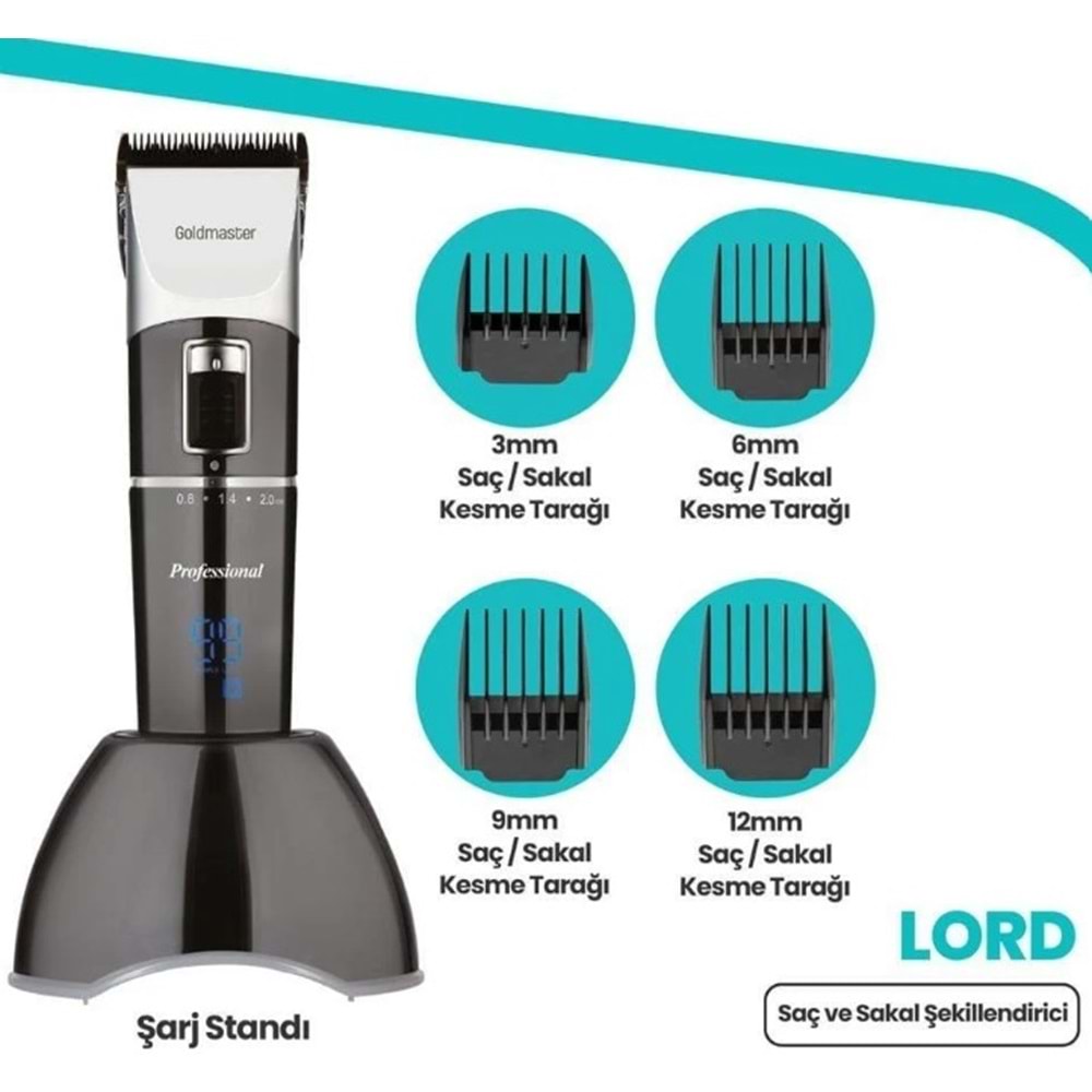 Goldmaster GM-8172 Lord Şarj Standlı Dijital Ekran Taşıma Çantalı Saç Ve Sakal Şekillendirici Kesme Makinesi