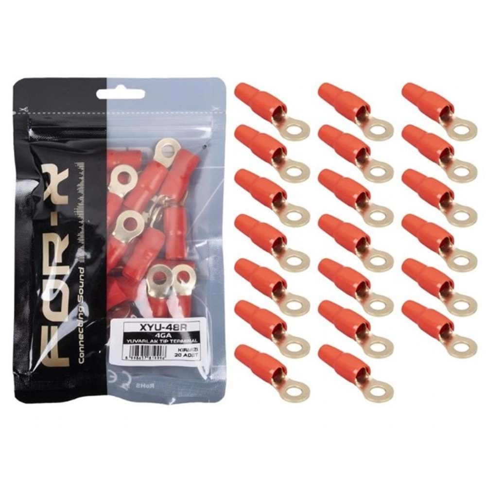 For-X XYU-48R 4GA 8mm Kırmızı Yuvarlak Kablo Ucu Papuç - 20 Li Paket Halinde