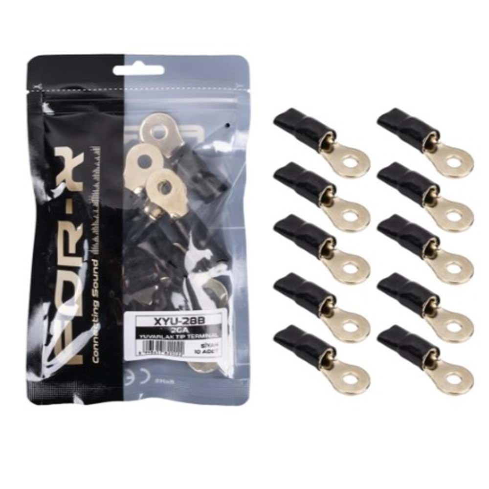 For-X XYU-28B 2GA 8mm Siyah Yuvarlak Kablo Ucu Papuç - 10 Lu Paket Halinde