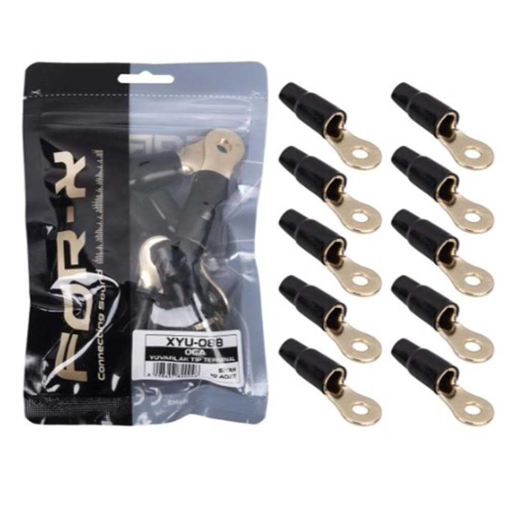 For-X XYU-08B 0GA 8mm Siyah Yuvarlak Kablo Ucu Papuç - 10 Lu Paket Halinde