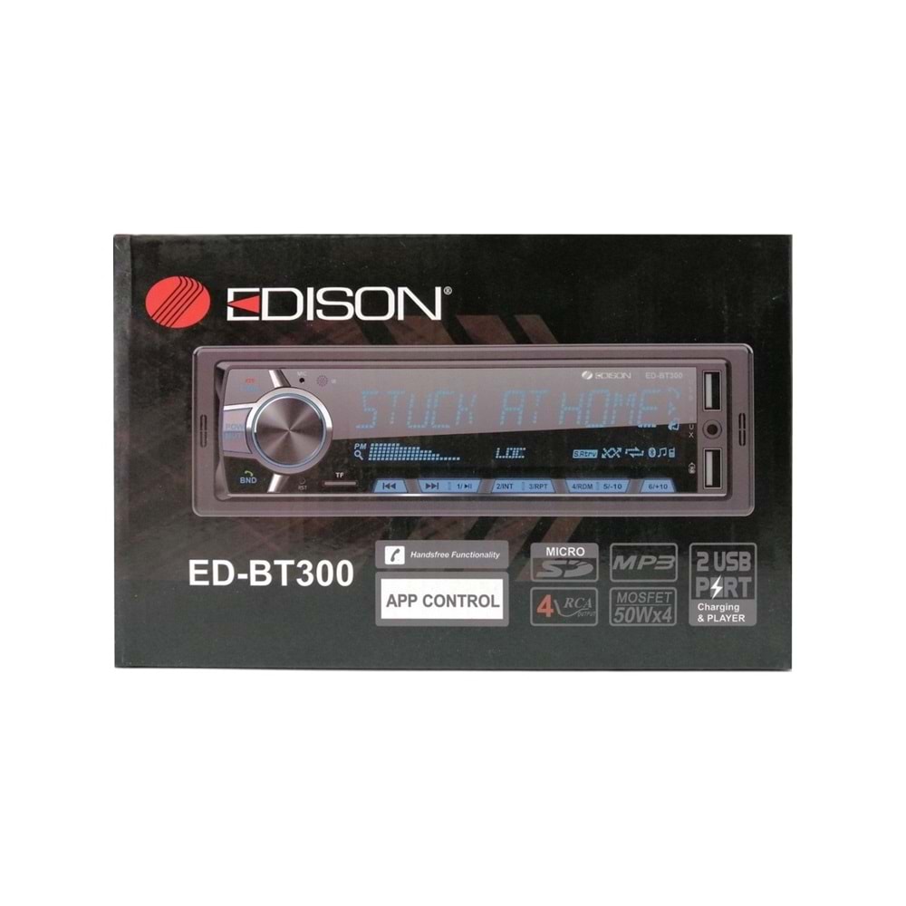 Edison ED-BT300 Bluetooth USB Sd Aux Fm Radyo App Kontrol 4*50W Oto Teyp