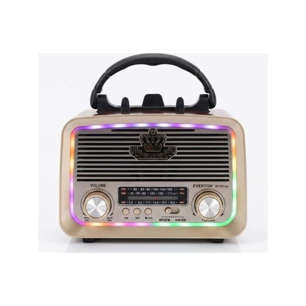 Everton RT-301M Bluetooth-Usb-Sd-Fm Şarjlı solarlı ledli Nostaljik Radyo El Feneri Radyo