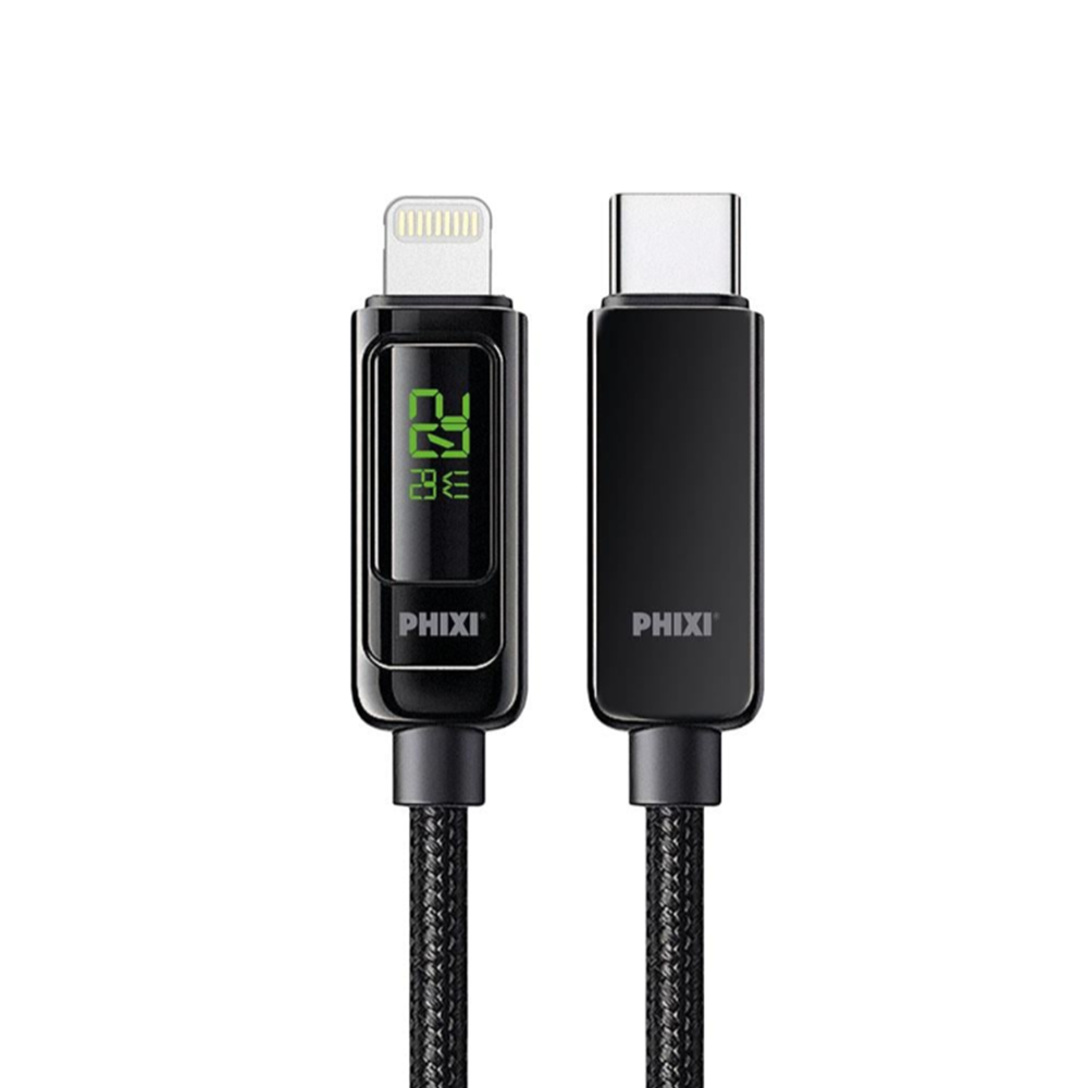 Phixi Ultimate UPD4160L 20W LCD Ekranlı Hasır Örgü ve Type-C to Lightning Hızlı Şarj ve Data Kablo