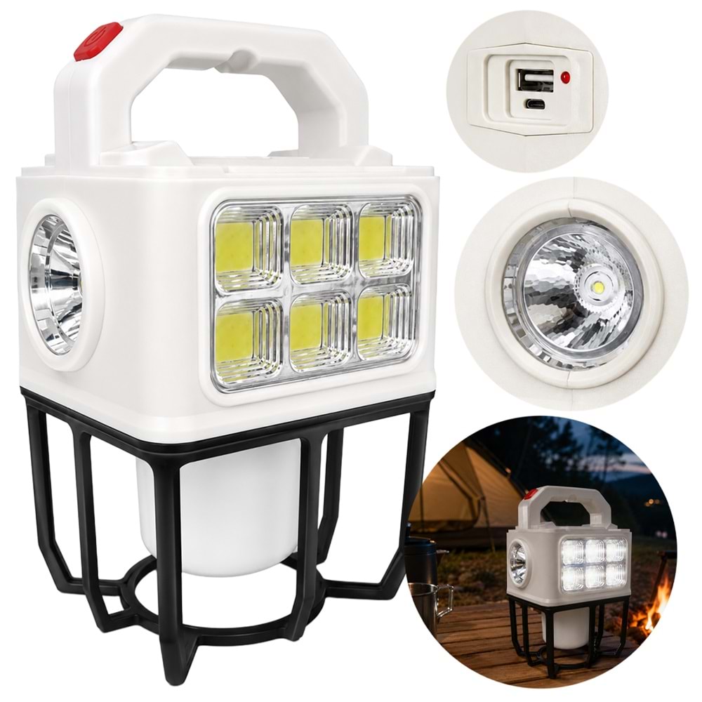 Powermaster PM-26460 Çok Fonksiyonlu Solar Kamp Lambası Güneş Panelli Masa Lambası ve El Feneri