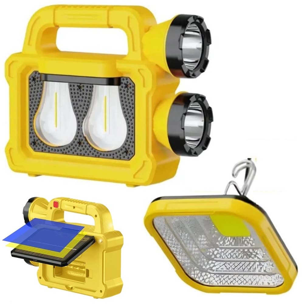 Powermaster PM-26930 Solar Panelli 6 Işık Modlu Powerbank Özellikli 2400mAh Type C Giriş 5V Led Kamp Feneri