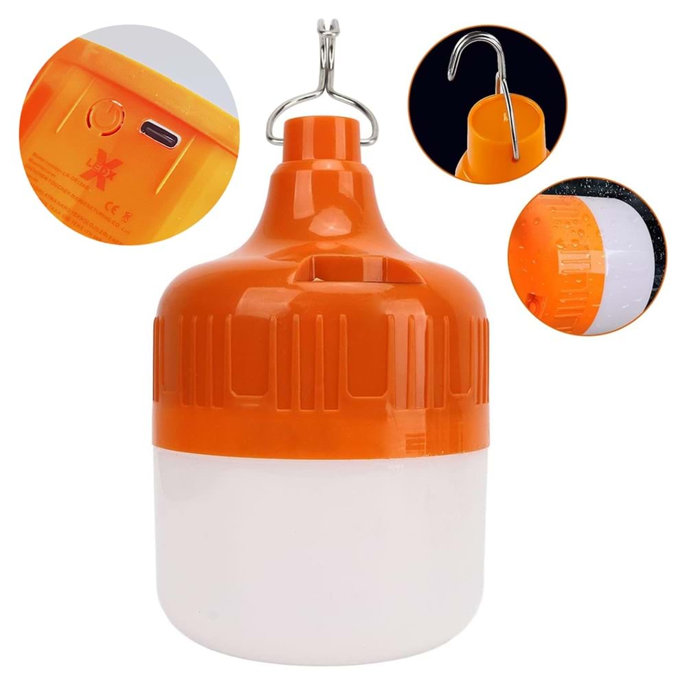 Ledx LN-OR20G 20 Watt TYPE-C Şarjlı Taşınabilir Asma Kancalı Kamp Çadır Lambası