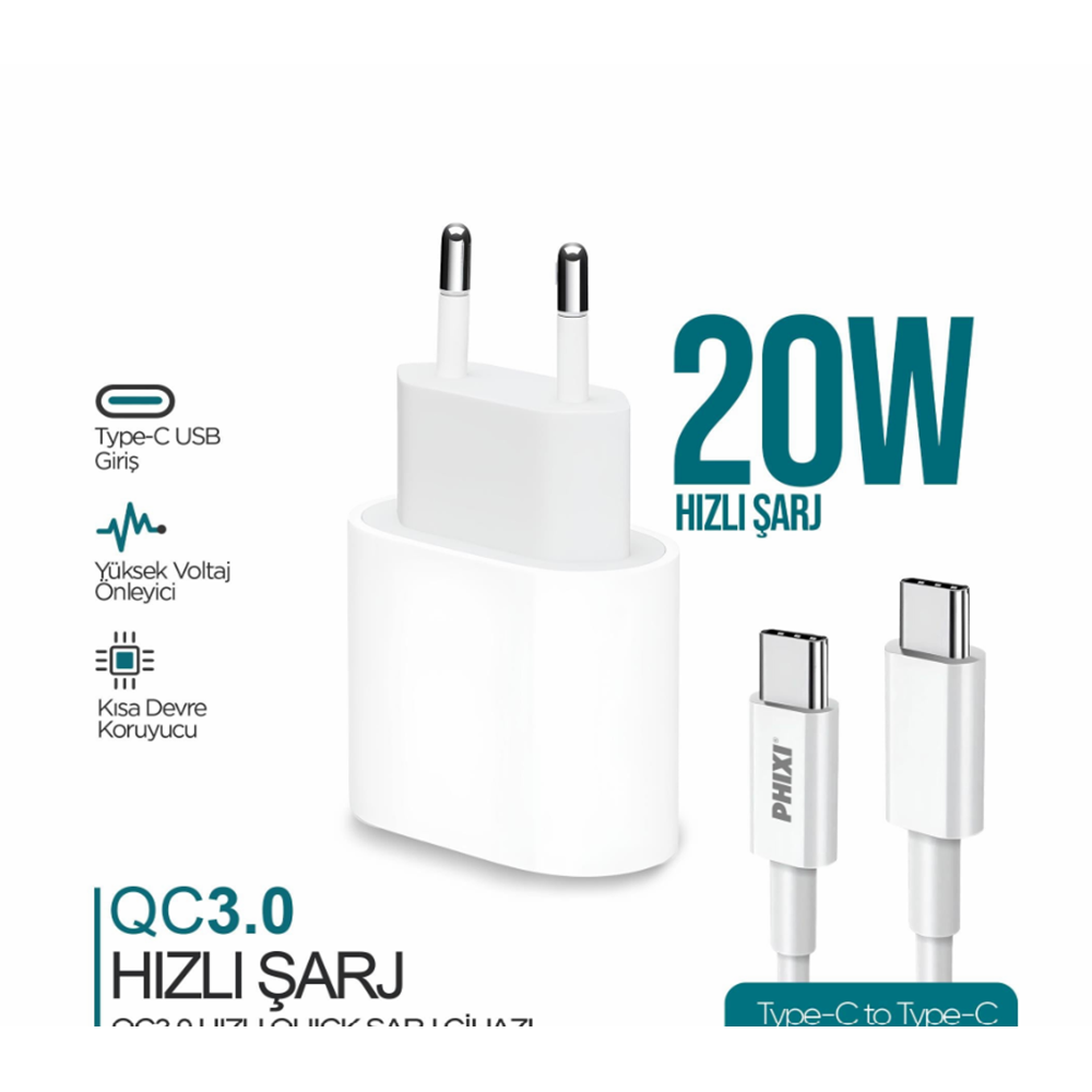 Phixi UPD4118T Ultimate 20W Type-C Kablo Hızlı Şarj Cihazı