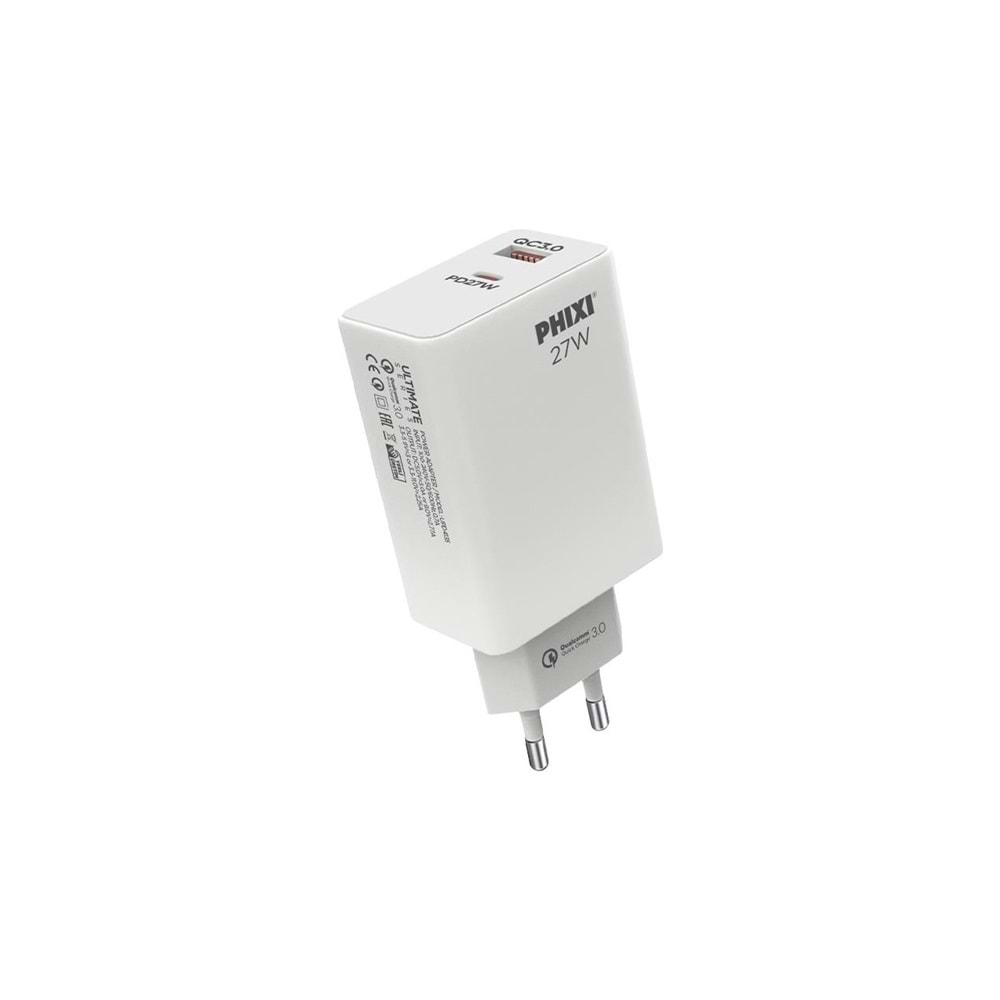 Phixi Ultimate UPD4225 27W Pd Çift Çıkışlı Hızlı Şarj Adaptörü