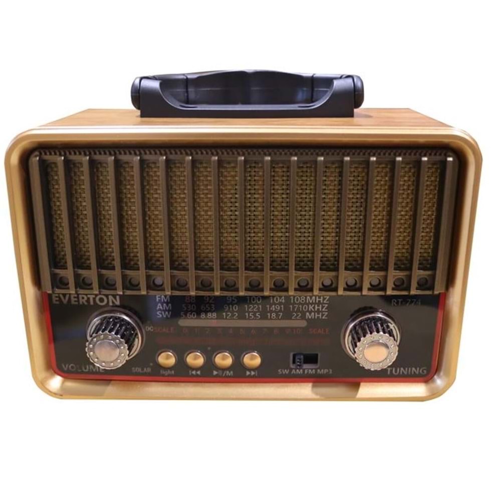 Everton RT-774 Ahşap Görünümlü Bluetooth/USB/SD/FM Destekli Şarj Edilebilir Nostaljik Radyo
