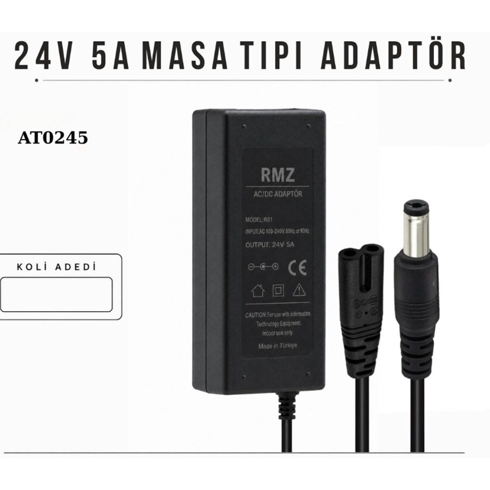 Forline AT0245 24 Volt 5 Amper 5.5x2.5mm Masa Tipi Plastik Kasa Adaptör