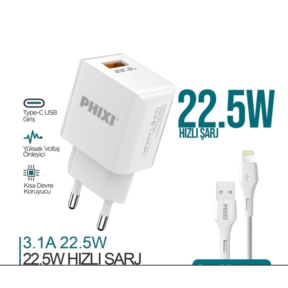 PHİXİ QCH243L FORCE AKIM KORUMALI 3.0A LIGHTNING USB KABLOLU ŞARJ CİHAZI