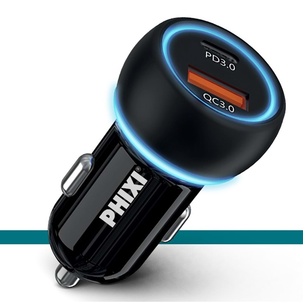 Phixi UPD4275 Üç Çıkışlı PD Destekli 75W Araç Şarj Adaptörü