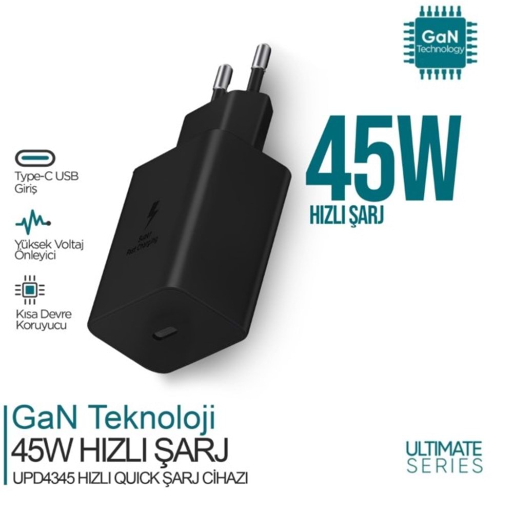 Phixi Ultimate UPD4345 45W PD Çıkışlı Hızlı Şarj Adaptörü