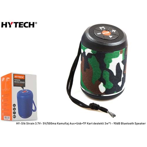 Hytech HY-S16 Strain Kamuflaj Aux+Usb+TF Kart destekli 3.7V- 5V/500ma Bluetooth Speaker