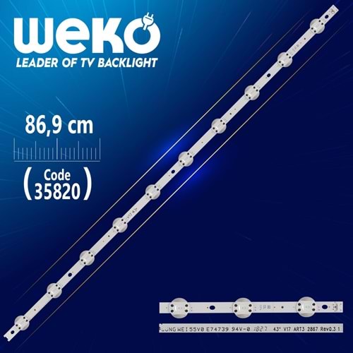 Weko 35820 43'' V17 ART3 2867 REV0.3 1 10 Tv Led Bar=LCD1193=LED618=Tek Adet Satılır--43UF6500-43UH6100-43LV340C-43VH6100-43LJ614V-43LJ622V-43LJ62000-43UJ69000-43LV761H-43LV340C-43LJ624V-43UJ701V-43UJ651V-43UJ6525-43UJ6565