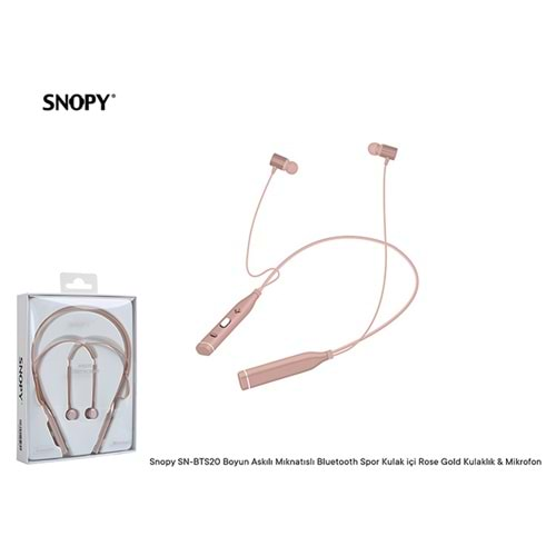 Snopy SN-BTS20 Rose Gold Boyun Askılı Mıknatıslı Mikrofonlu Spor Bluetooth Kulaklık