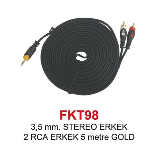 Swat FKT98 2 Rca 3.5mm 5 Metre Stereo Gold Ses Kablosu