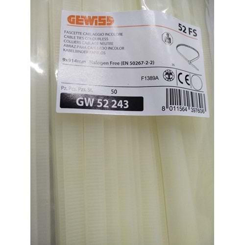 Gewiss GW-52243 9X914mm Halegon Free Kablo Bağı Beyaz - 50 Li Paket Halinde