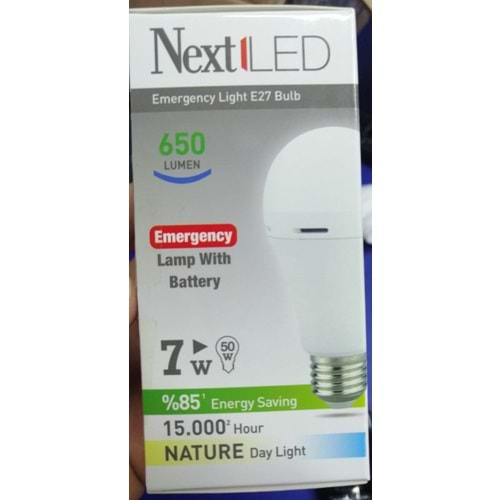 NextLed YE-E27-7WN 7 Watt Pilli Naturel Şarjlı Ampul Led