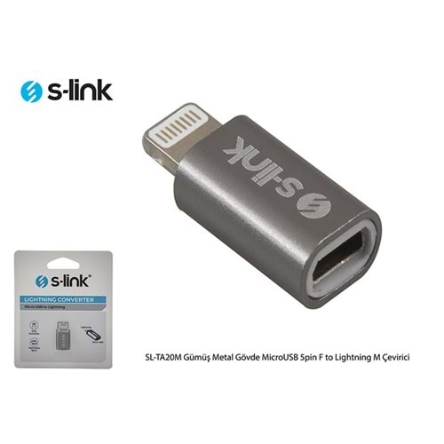 S-link SL-TA20M Gümüş Metal Gövde Micro Usb 5pin F To Lightning M Çevirici