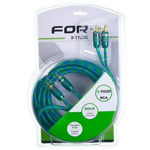 For-X X-1122G 2 Rca 2 Rca Fiber Örgülü 5 Metre Anfi Sinyal Kablosu